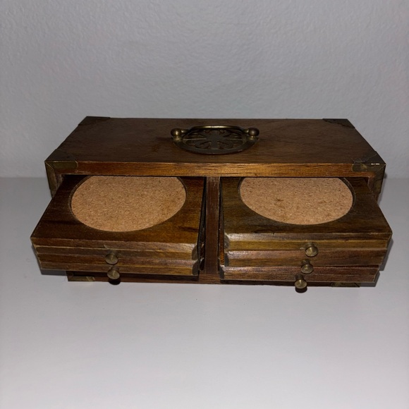 Vintage Oriental Wooden Coaster Set of 12 in Tansu Chest Box with Metal Hardware - Picture 3 of 5